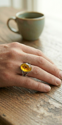 Bague Fleur en Ambre Naturelle et Argent Sterling S925