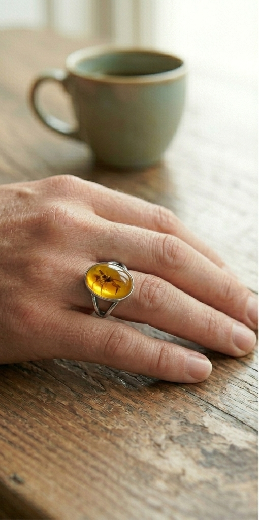 Bague Fleur en Ambre Naturelle et Argent Sterling S925
