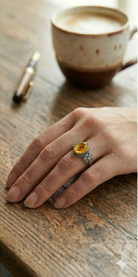 Bague Fleur en Ambre Naturelle et Argent Sterling S925