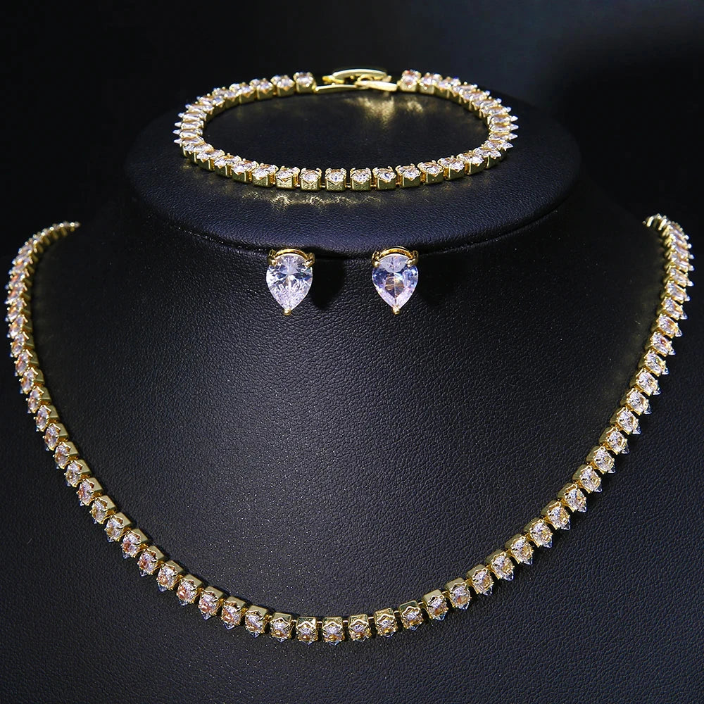 Parure de Bijoux Mariage pour Femme : Collier, Bracelet et Boucles d’oreilles en Zircon Cubique