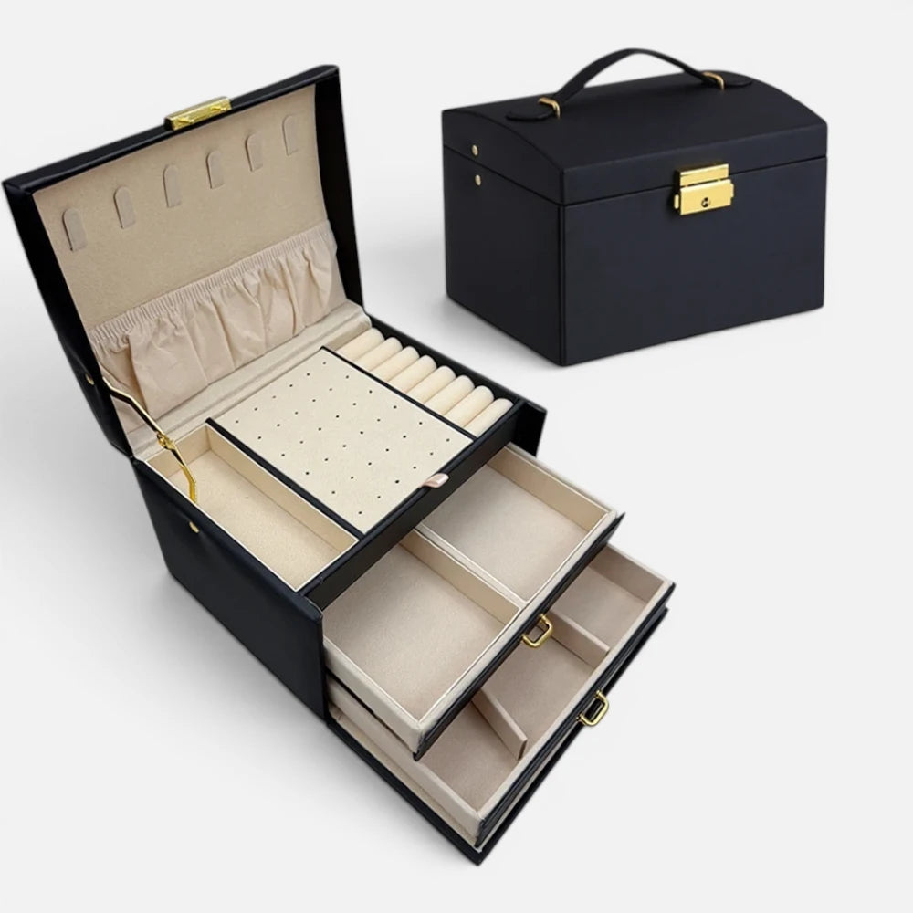 Boîte à Bijoux 3 Niveaux avec Serrure | Organisateur de Luxe