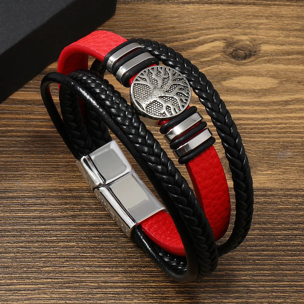 Bracelet Homme en Cuir – Fermoir Magnétique Élégant et Design Végétal