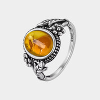 Bague Fleur en Ambre Naturelle et Argent Sterling S925