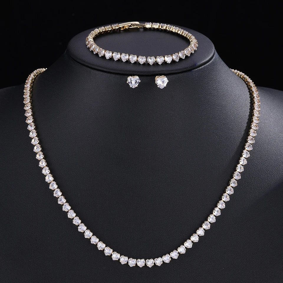 Parure de Bijoux Mariage pour Femme : Collier, Bracelet et Boucles d’oreilles en Zircon Cubique