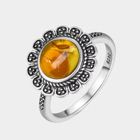 Bague Fleur en Ambre Naturelle et Argent Sterling S925