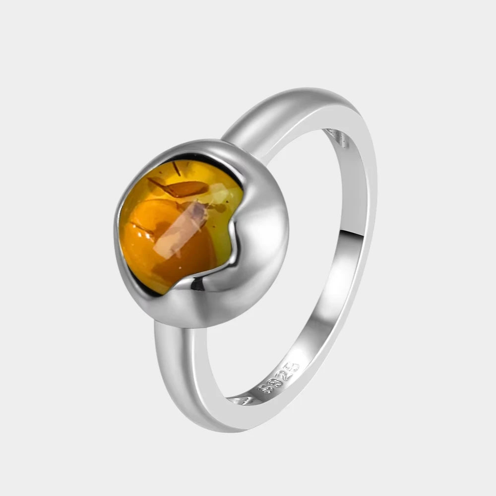 Bague Fleur en Ambre Naturelle et Argent Sterling S925