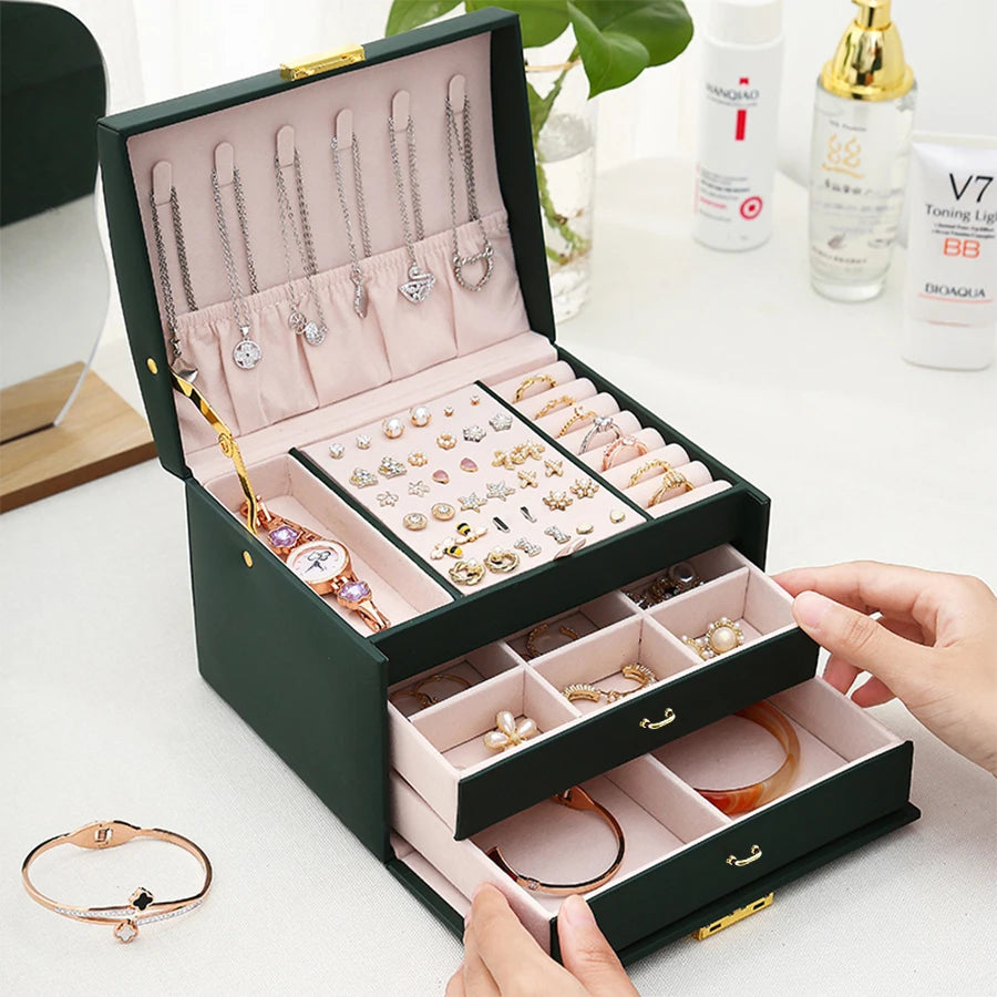 Boîte à Bijoux 3 Niveaux avec Serrure | Organisateur de Luxe