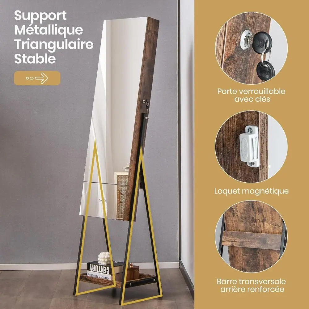 Armoire à Bijoux Miroir sur Pied avec Éclairage LED Intégré – Élégance et Organisation au Quotidien