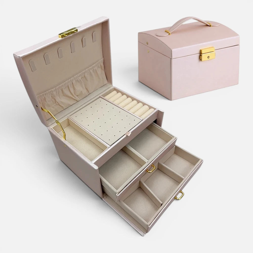 Boîte à Bijoux 3 Niveaux avec Serrure | Organisateur de Luxe