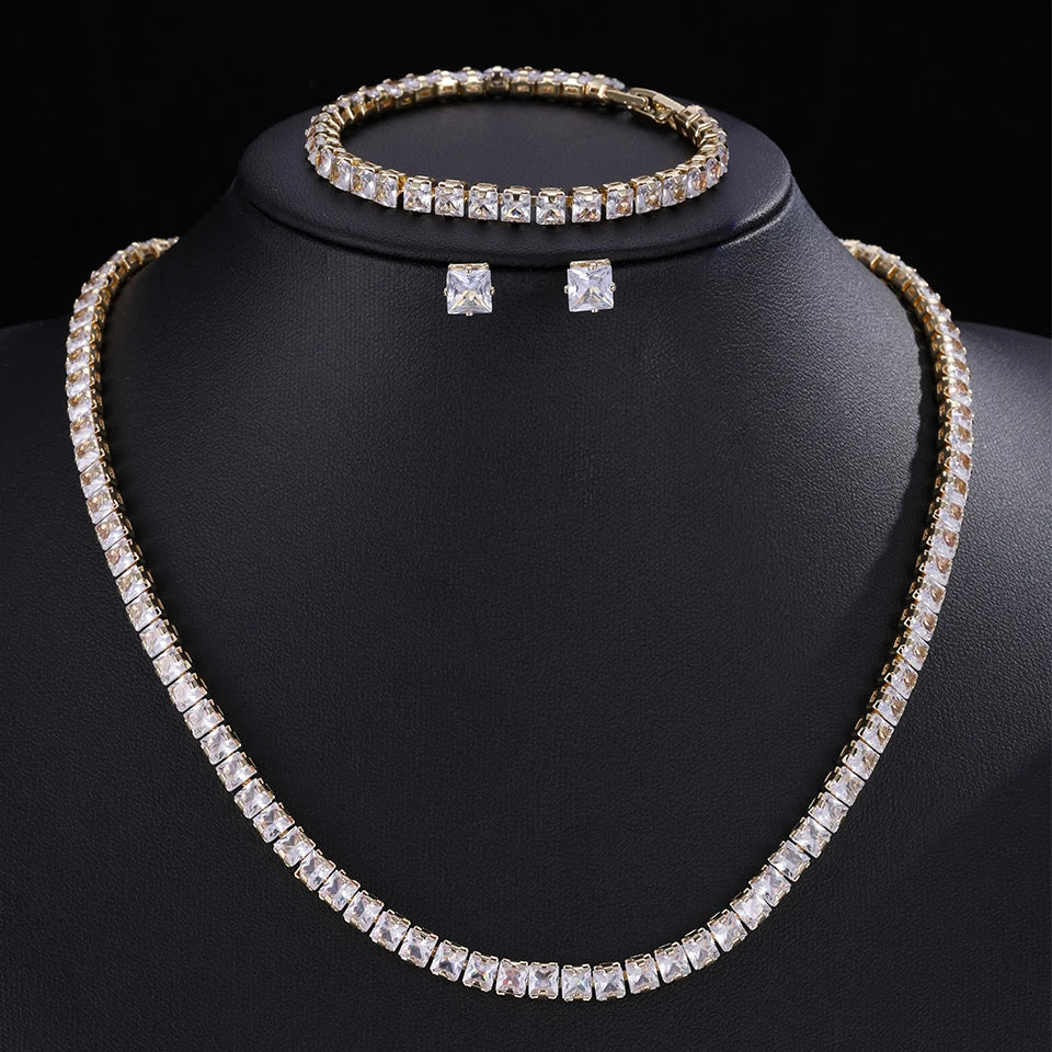 Parure de Bijoux Mariage pour Femme : Collier, Bracelet et Boucles d’oreilles en Zircon Cubique