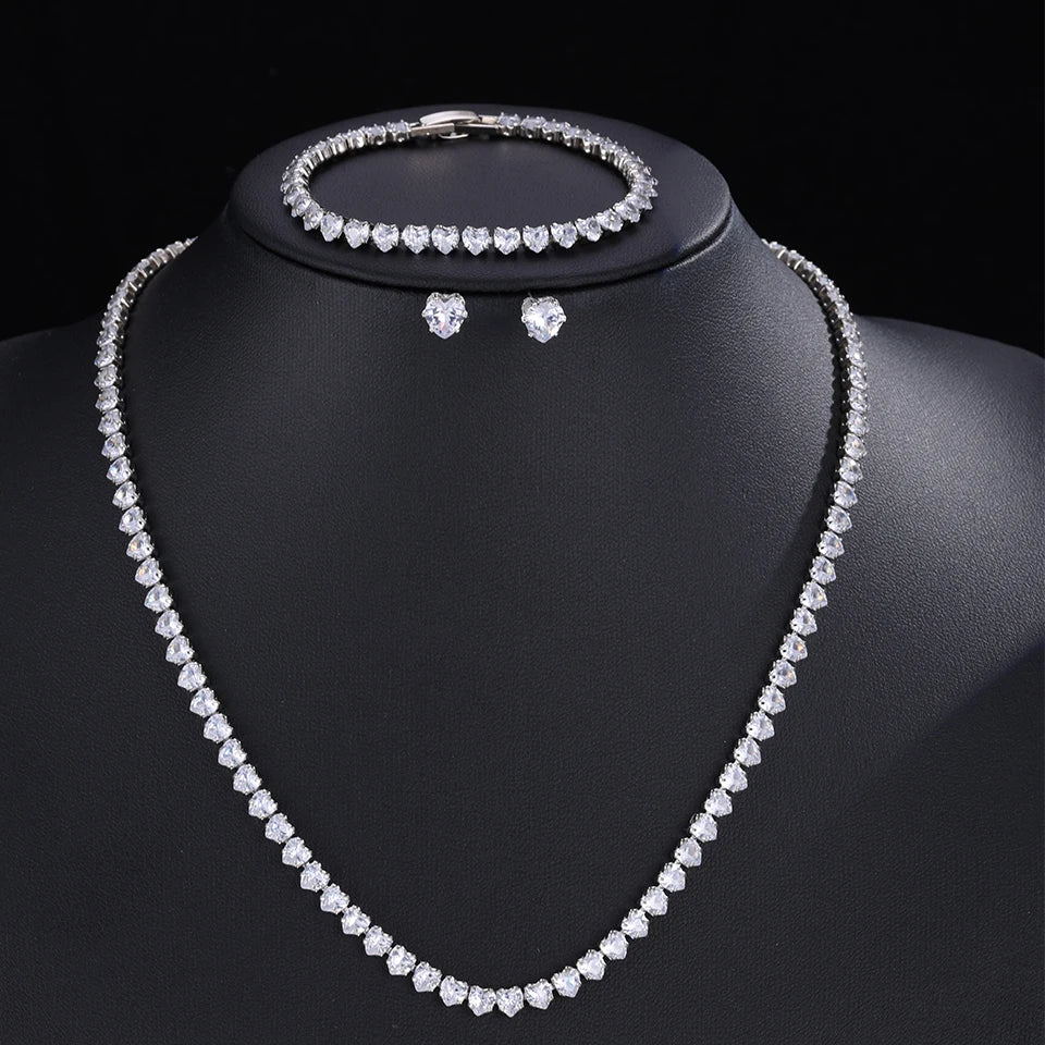 Parure de Bijoux Mariage pour Femme : Collier, Bracelet et Boucles d’oreilles en Zircon Cubique