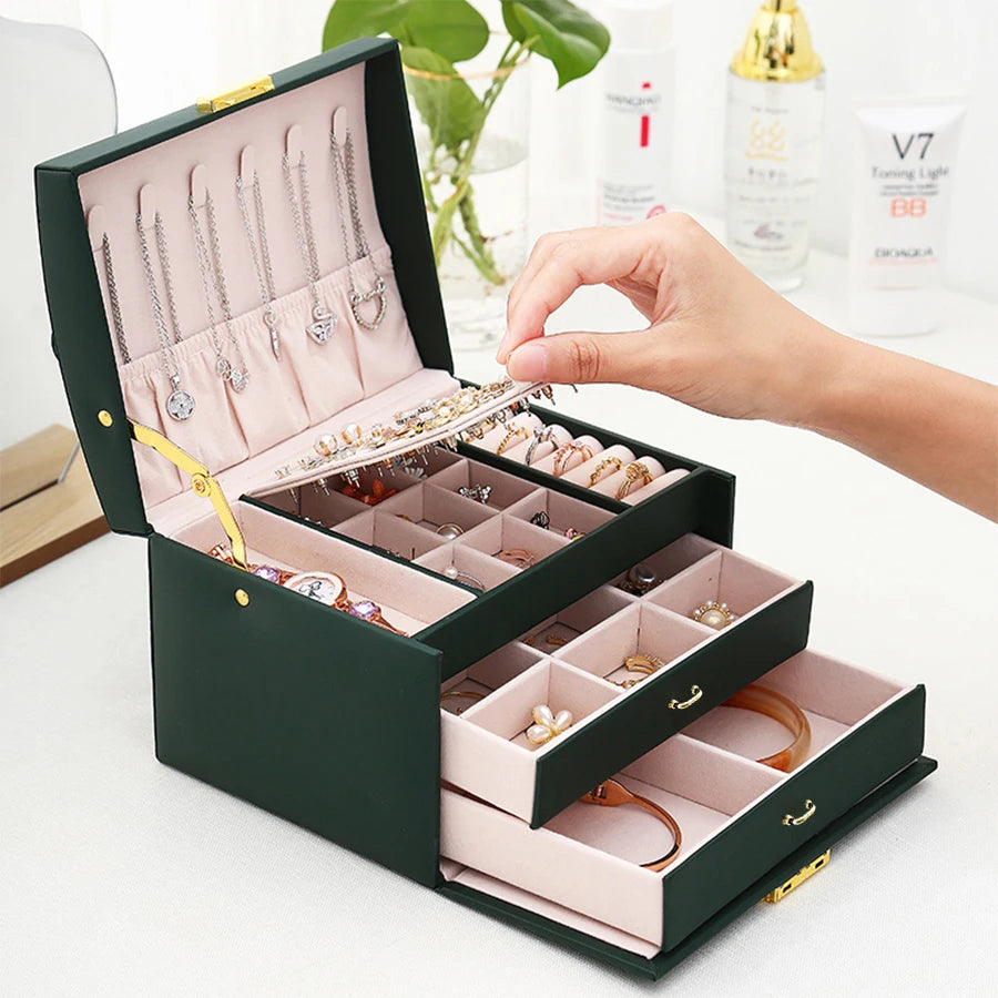 Boîte à Bijoux 3 Niveaux avec Serrure | Organisateur de Luxe