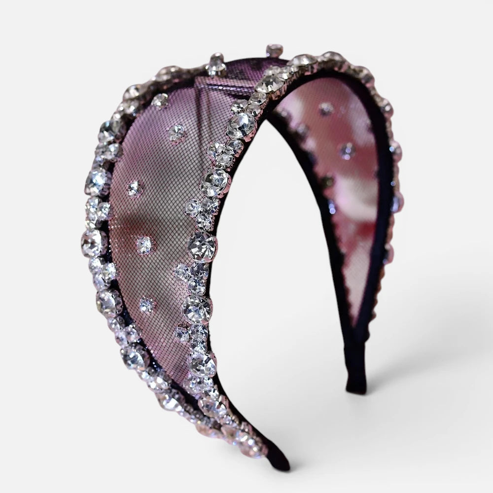 Serre-tête de Mariage Luxe en Organza et Strass – Accessoire Cheveux Artisanal pour Mariée et Soirée