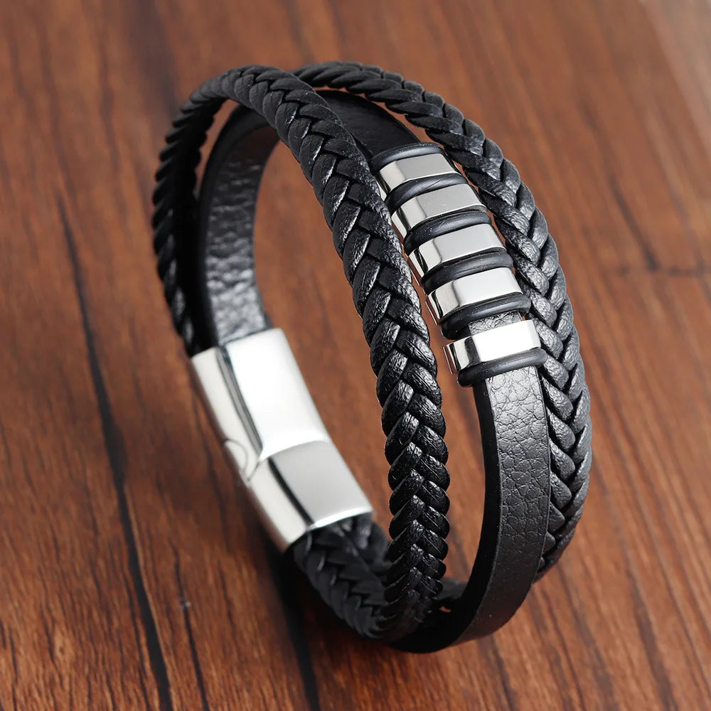 Bracelet tressé pour homme - Bijou en cuir et acier moderne