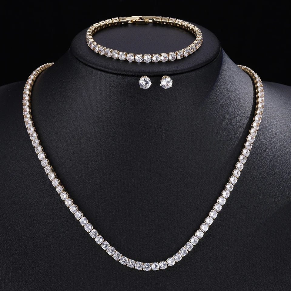 Parure de Bijoux Mariage pour Femme : Collier, Bracelet et Boucles d’oreilles en Zircon Cubique