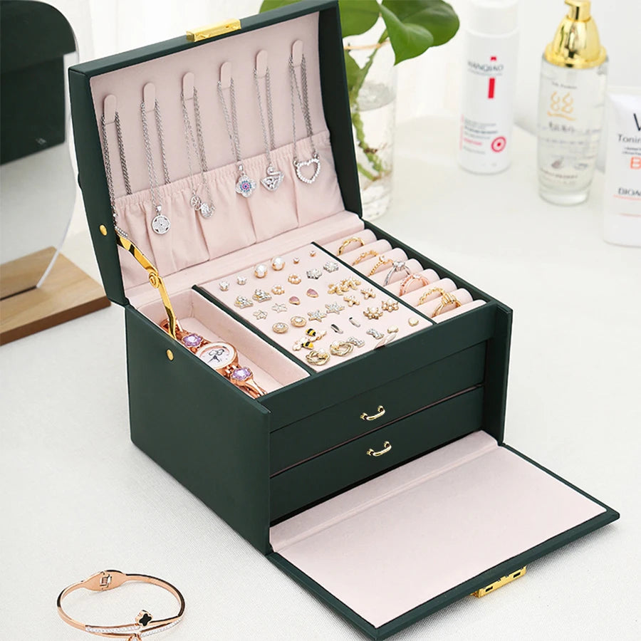 Boîte à Bijoux 3 Niveaux avec Serrure | Organisateur de Luxe