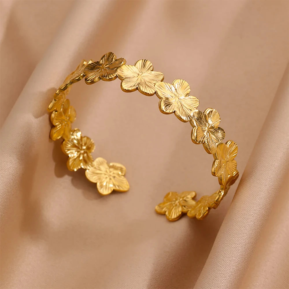 Bracelet Manchette Large Motif Floral – Bijou Vintage Élégant, Idée Cadeau Mariage