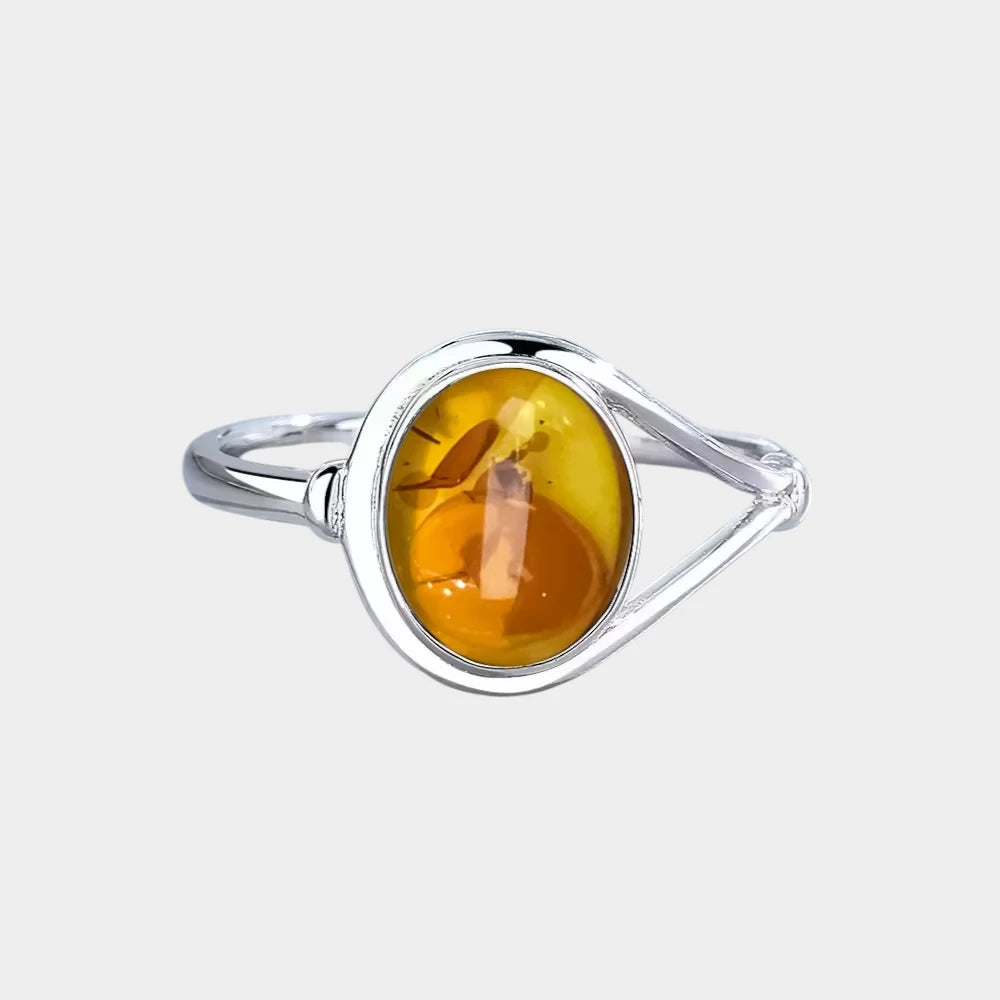 Bague Fleur en Ambre Naturelle et Argent Sterling S925
