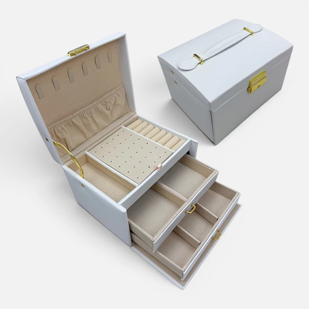 Boîte à Bijoux 3 Niveaux avec Serrure | Organisateur de Luxe