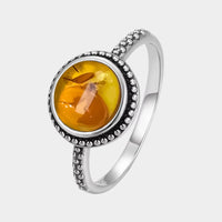 Bague Fleur en Ambre Naturelle et Argent Sterling S925