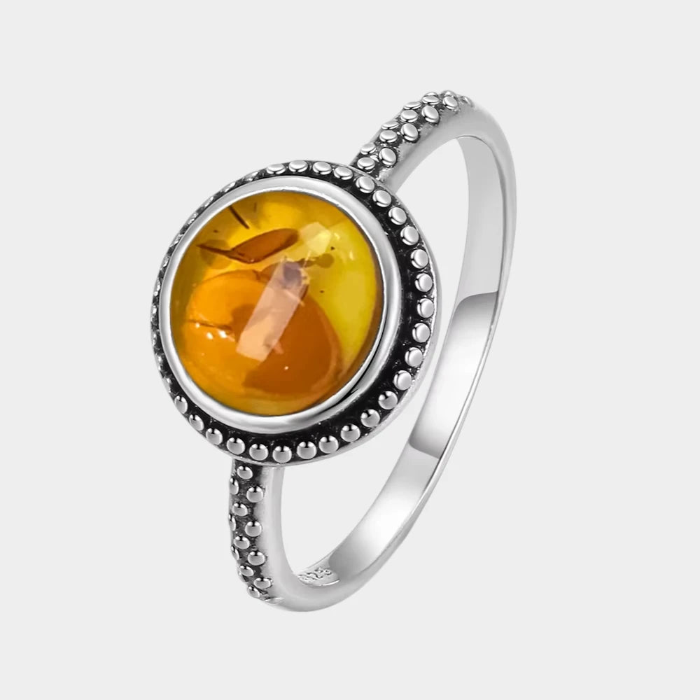 Bague Fleur en Ambre Naturelle et Argent Sterling S925