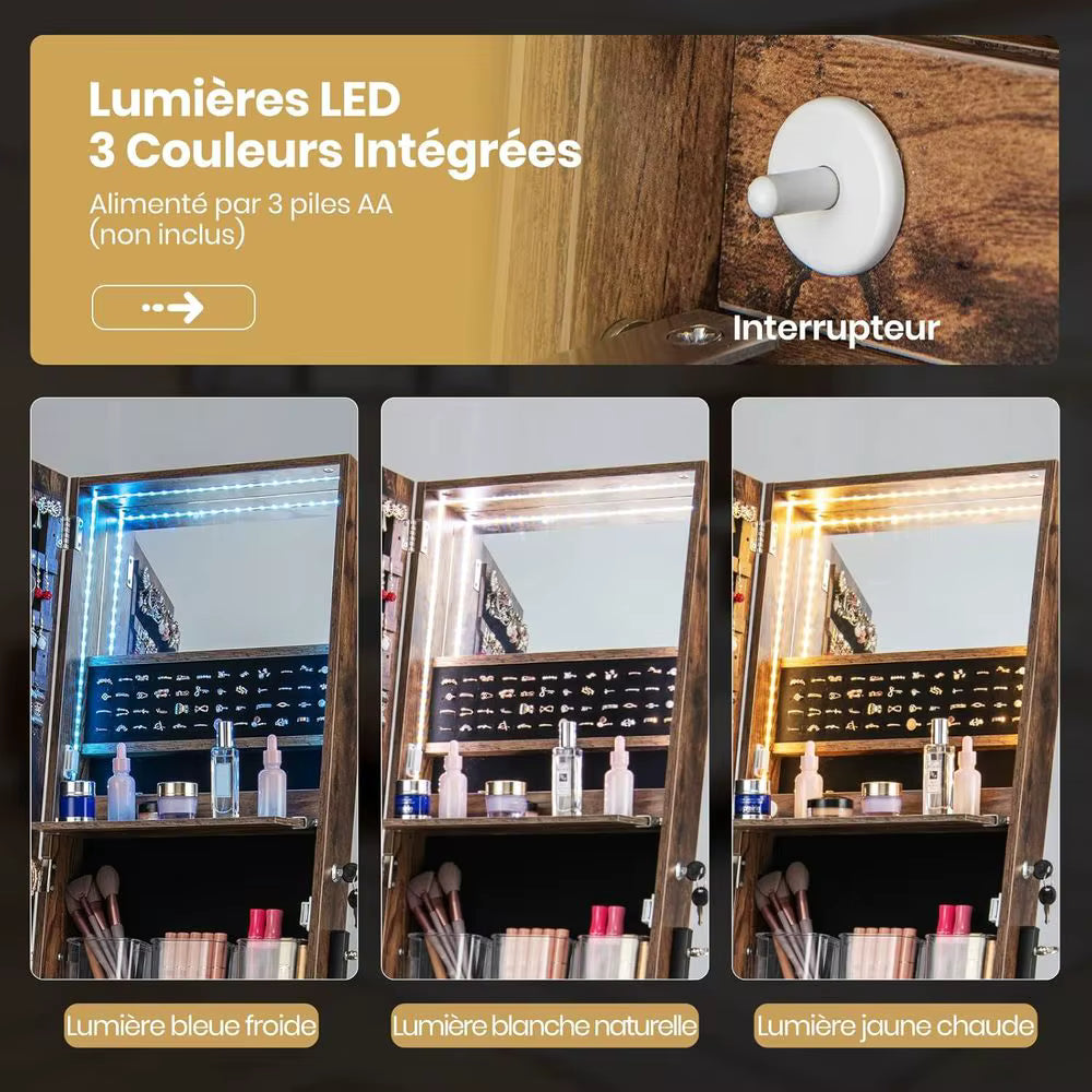Armoire à Bijoux Miroir sur Pied avec Éclairage LED Intégré – Élégance et Organisation au Quotidien