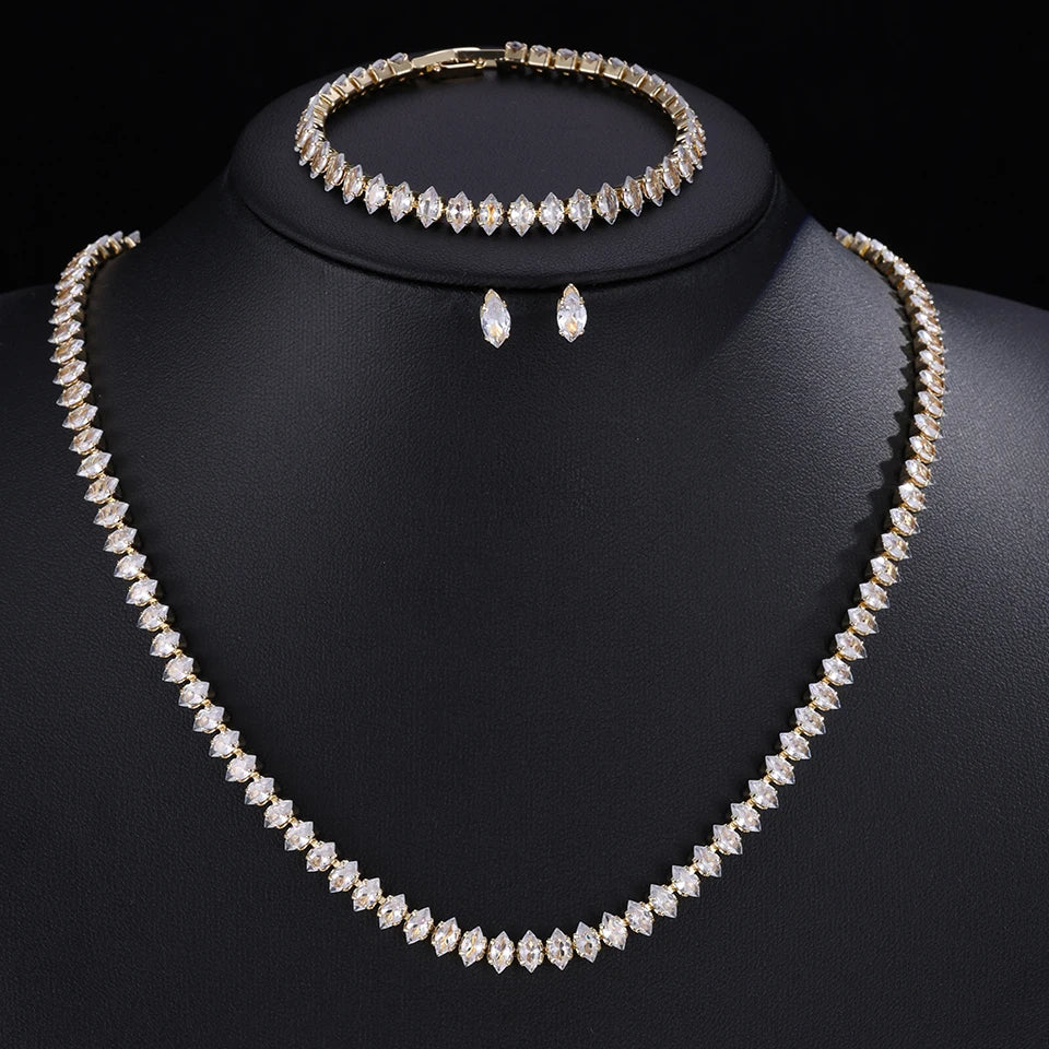 Parure de Bijoux Mariage pour Femme : Collier, Bracelet et Boucles d’oreilles en Zircon Cubique