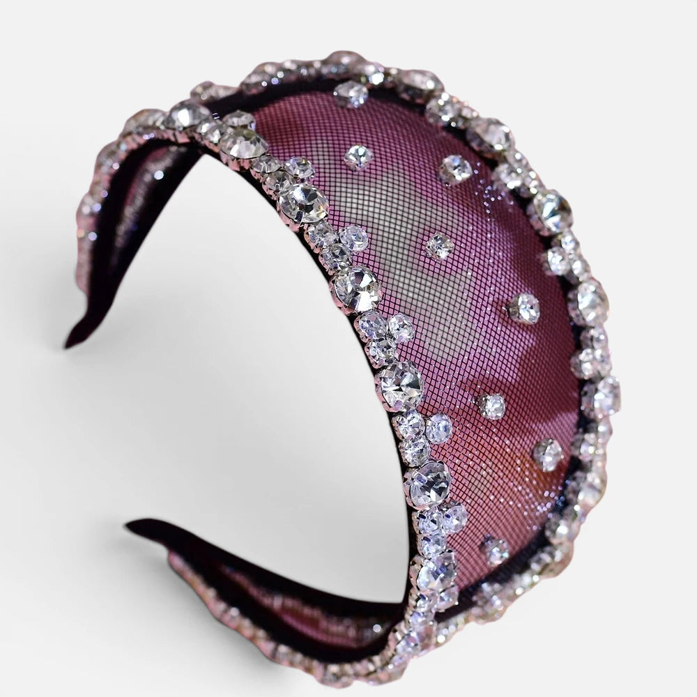 Serre-tête de Mariage Luxe en Organza et Strass – Accessoire Cheveux Artisanal pour Mariée et Soirée
