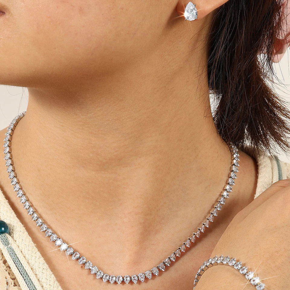 Parure de Bijoux Mariage pour Femme : Collier, Bracelet et Boucles d’oreilles en Zircon Cubique