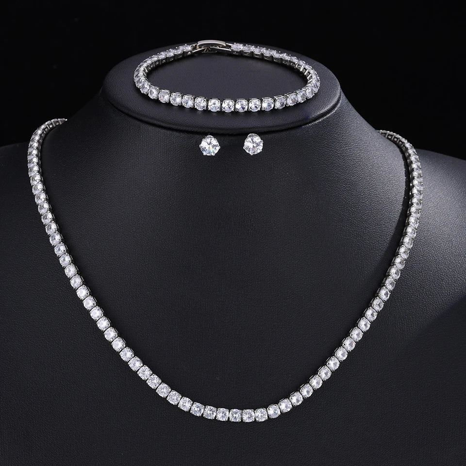Parure de Bijoux Mariage pour Femme : Collier, Bracelet et Boucles d’oreilles en Zircon Cubique