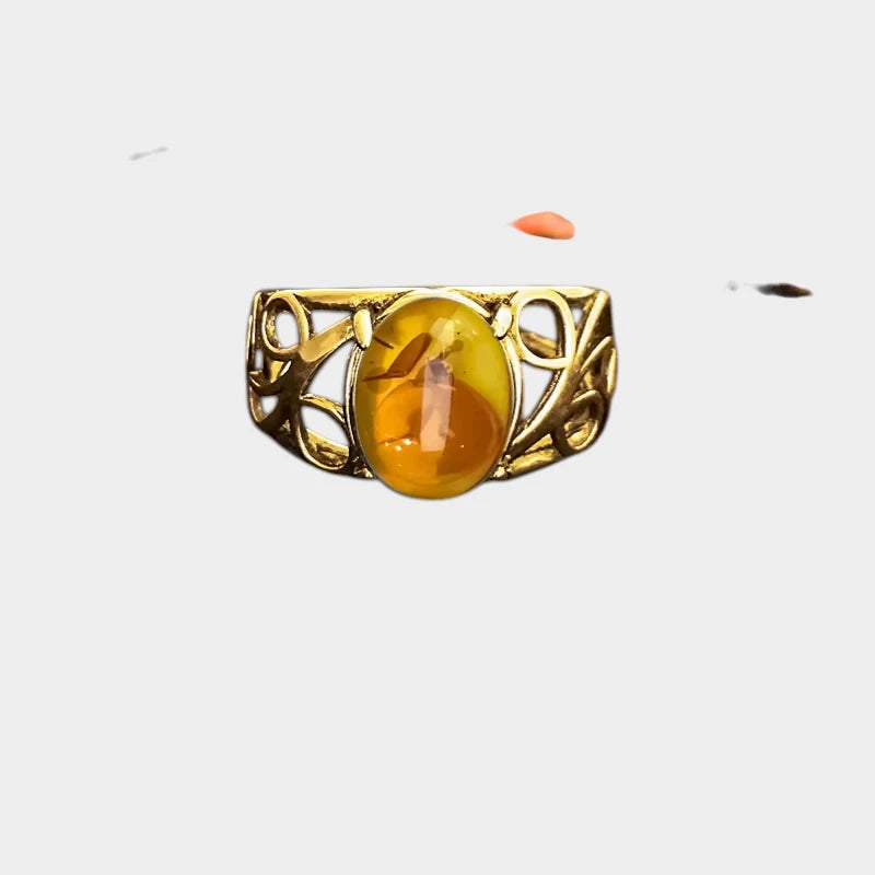 Bague Fleur en Ambre Naturelle et Argent Sterling S925