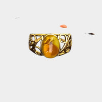 Bague Fleur en Ambre Naturelle et Argent Sterling S925