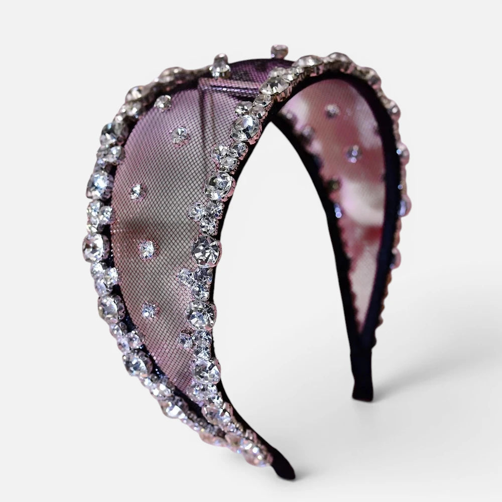 Serre-tête de Mariage Luxe en Organza et Strass – Accessoire Cheveux Artisanal pour Mariée et Soirée