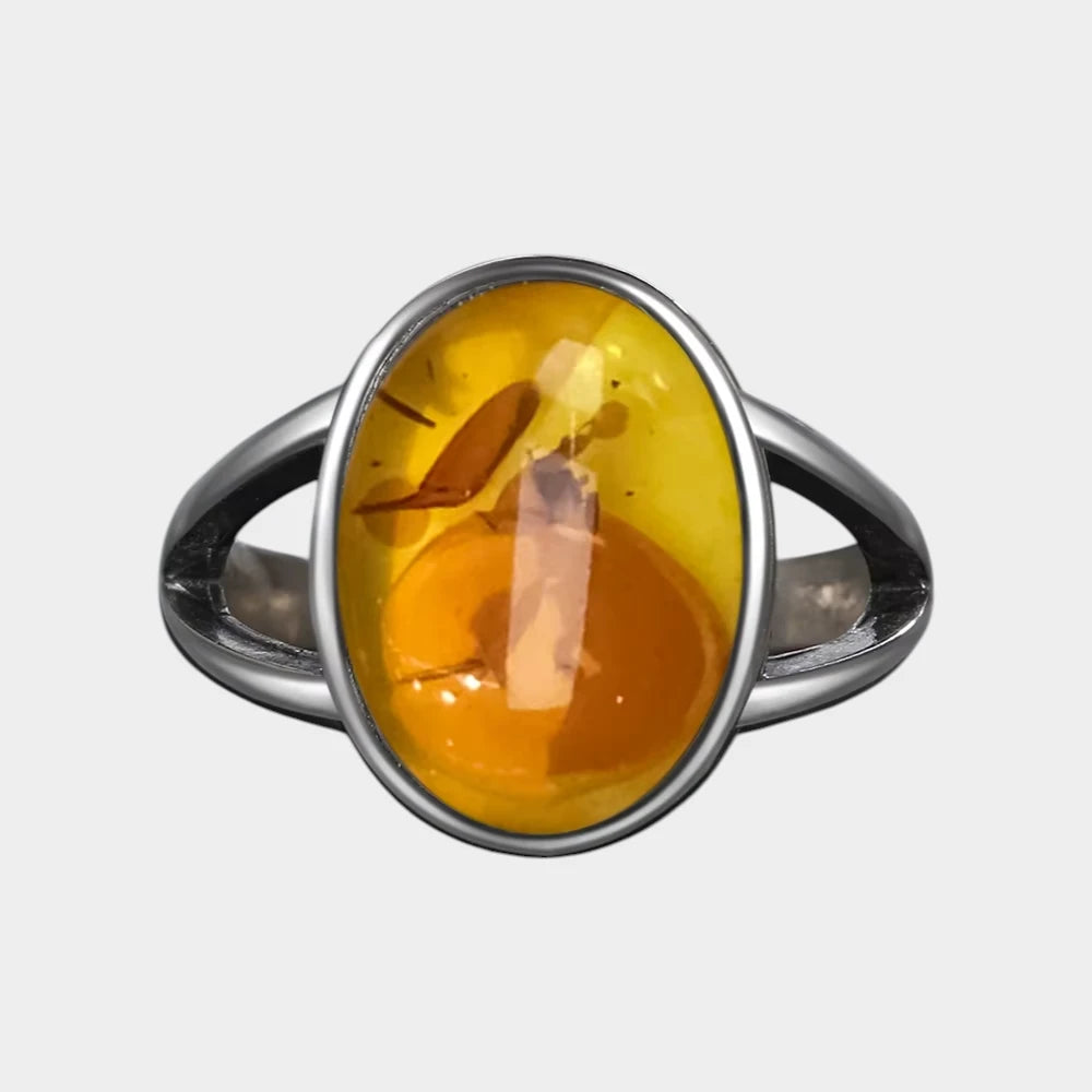 Bague Fleur en Ambre Naturelle et Argent Sterling S925