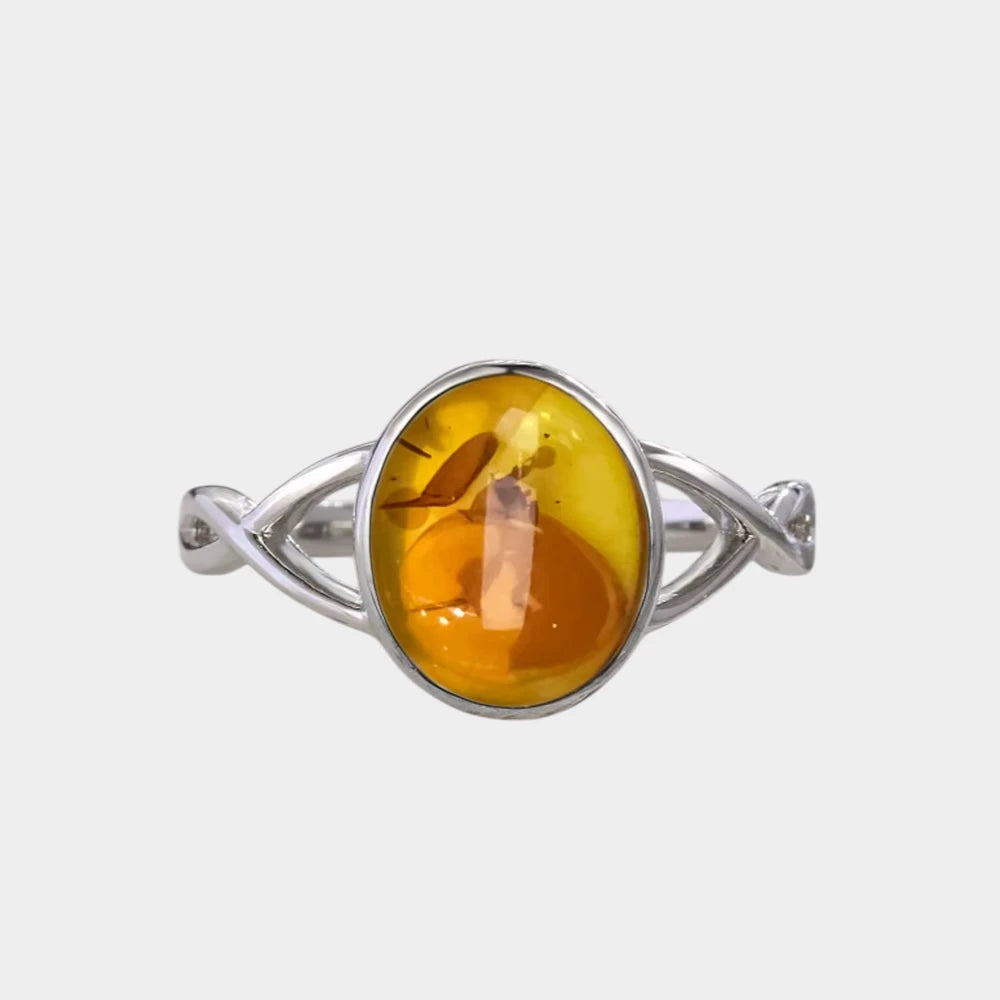 Bague Fleur en Ambre Naturelle et Argent Sterling S925