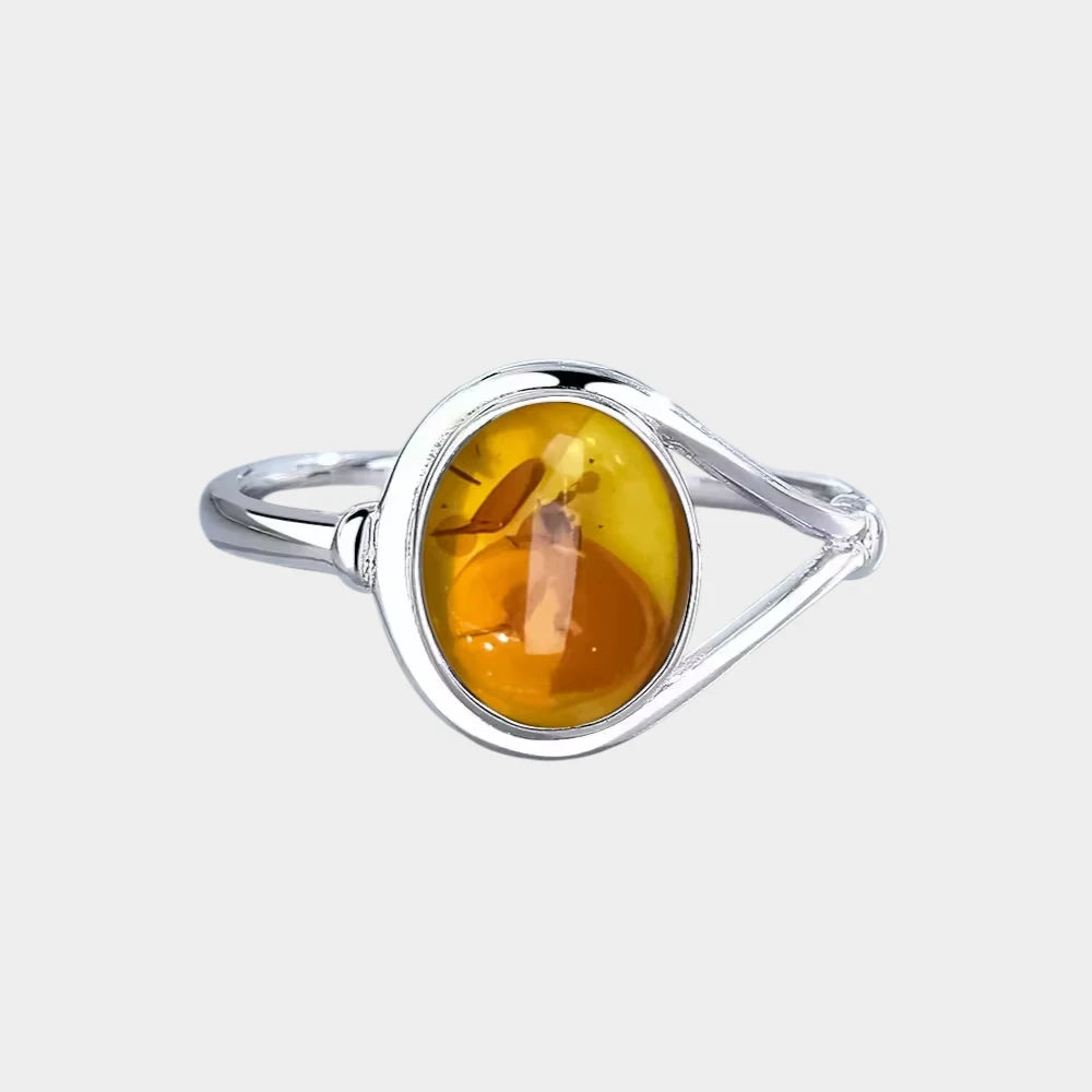 Bague Fleur en Ambre Naturelle et Argent Sterling S925
