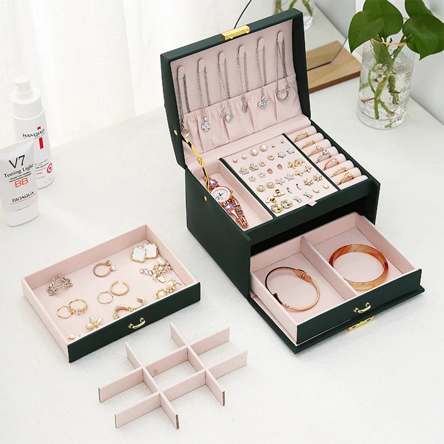 Boîte à Bijoux 3 Niveaux avec Serrure | Organisateur de Luxe