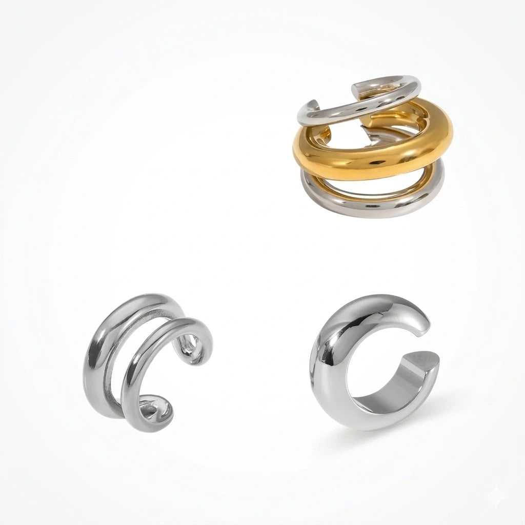 Bague d'Oreille en Or et Argent | Faux Piercing Simple, Double et Triple Rang