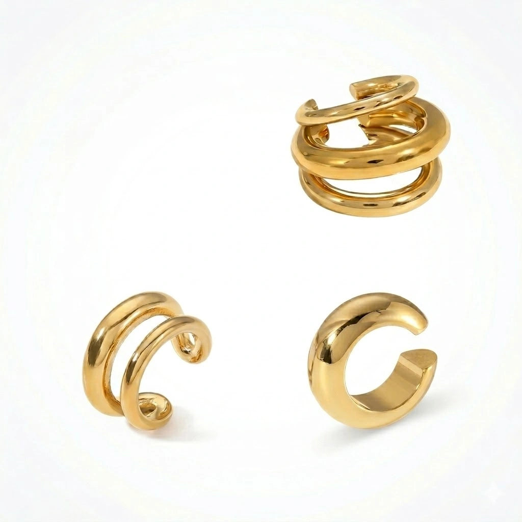 Bague d'Oreille en Or et Argent | Faux Piercing Simple, Double et Triple Rang