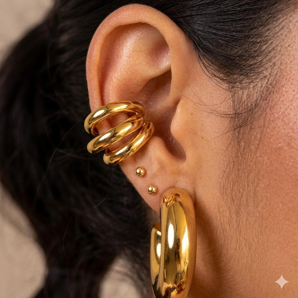 Bague d'Oreille en Or et Argent | Faux Piercing Simple, Double et Triple Rang