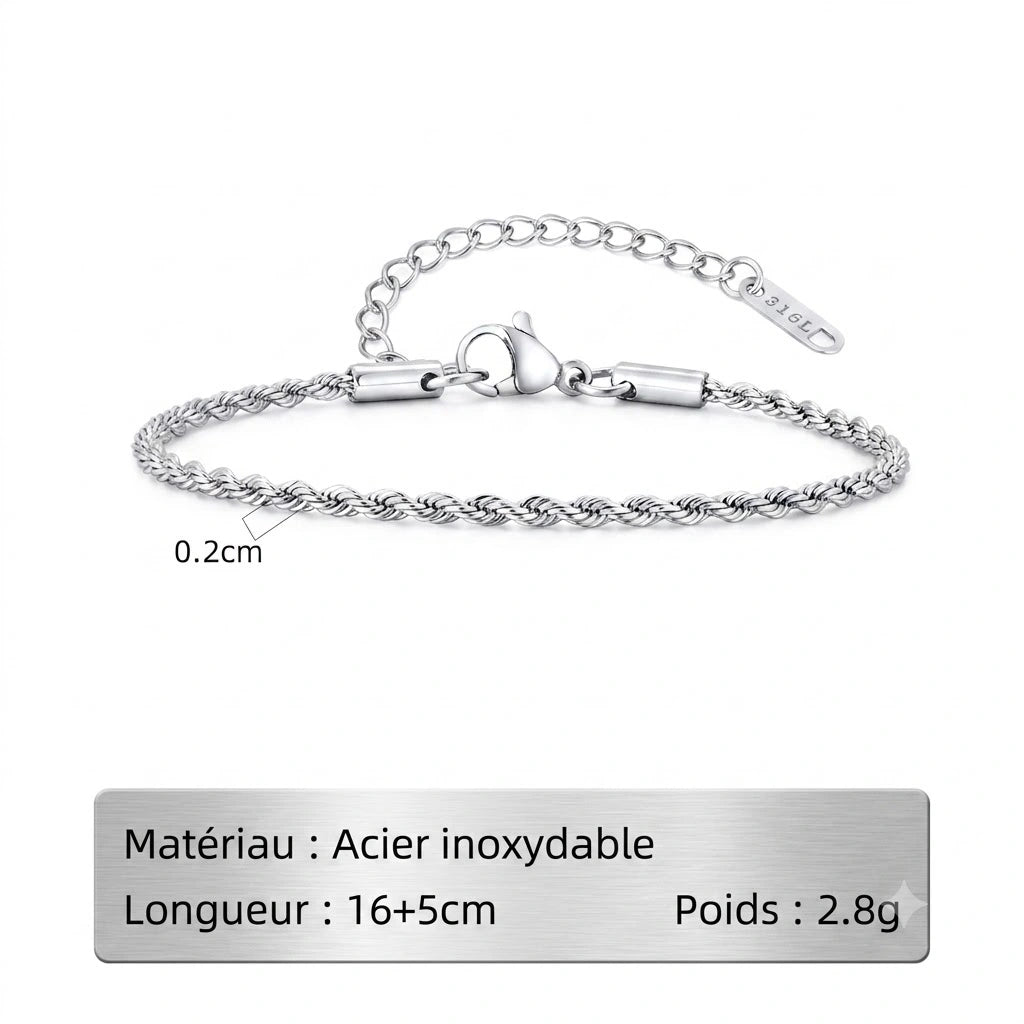 Bracelet Chaîne Fine en Acier Inoxydable pour Homme
